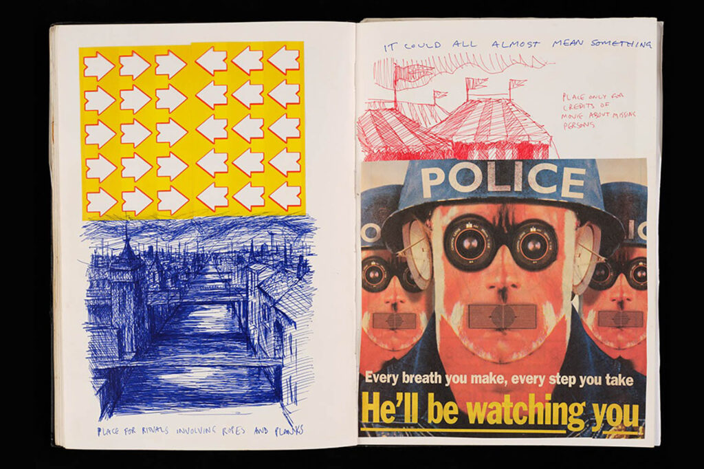 Notebook pages featuring 'Police Head', by Thom Yorke & Stanley Donwood, 1996–98 © Thom Yorke & Stanley Donwood