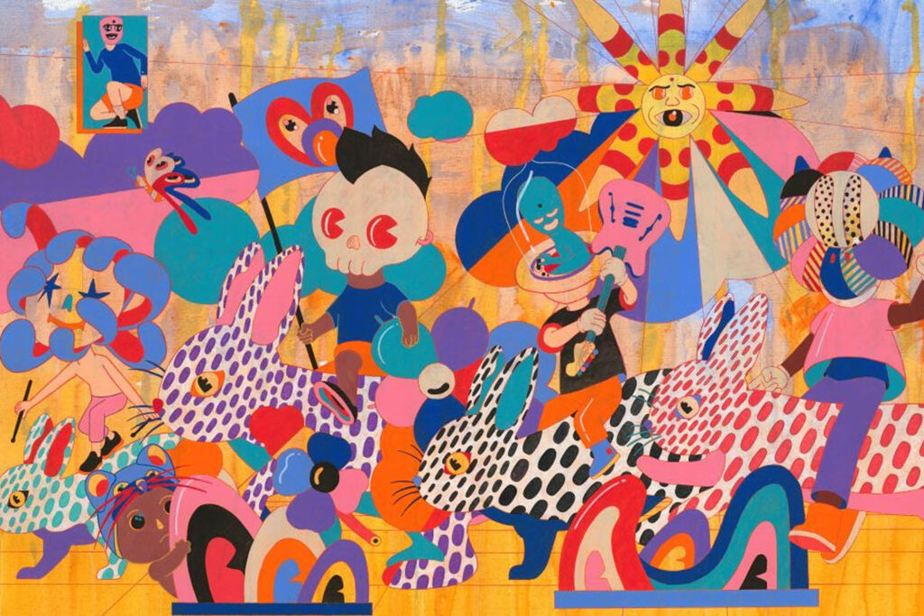 Band Practice – a brightly coloured painting by Murugiah